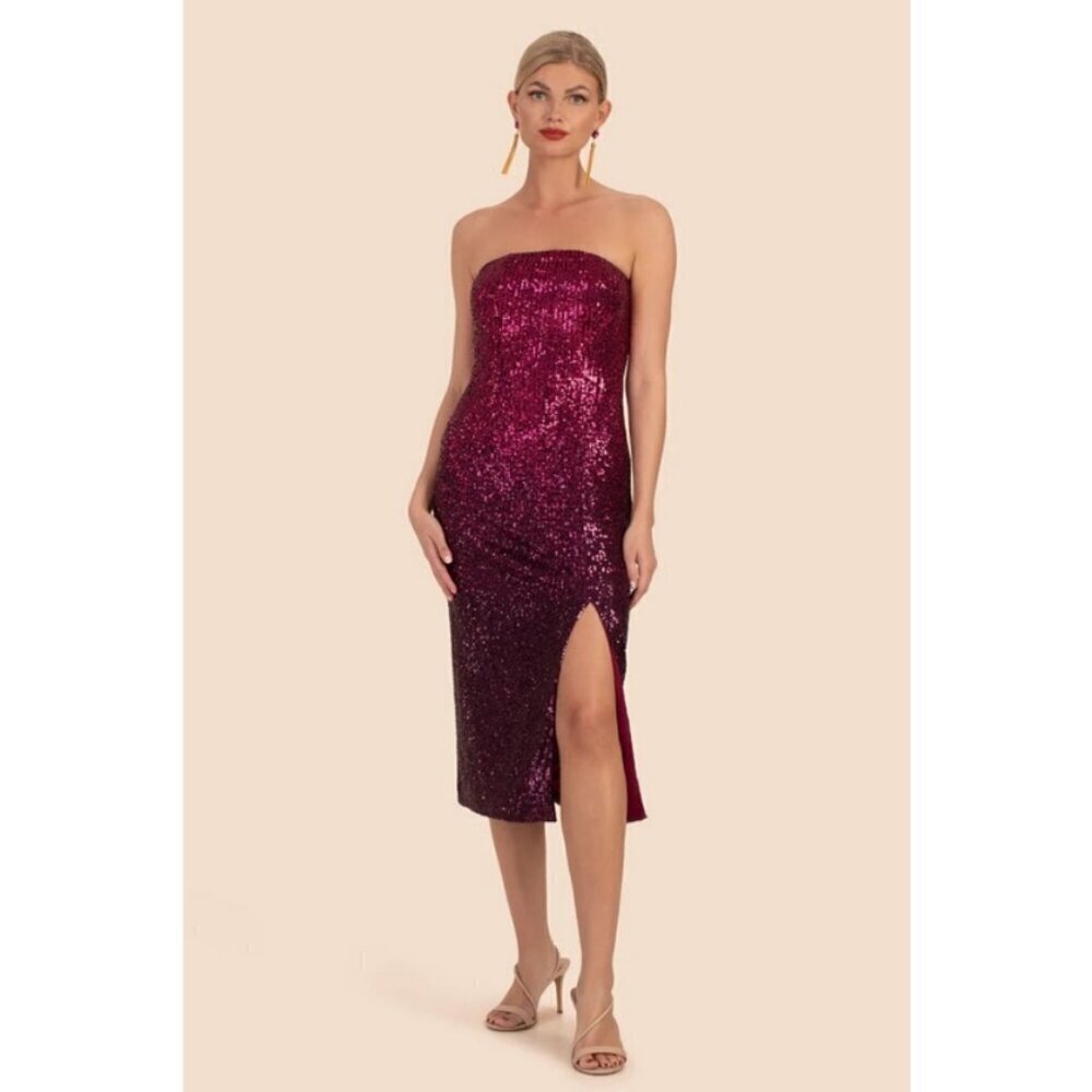 💕TRINA TURK💕 Stella Strapless Sheath Dress Festive Fuchsia Plum Sequin 10 NWT - Picture 6 of 16